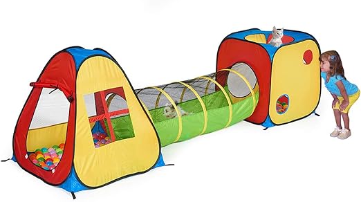 UTEX 3 in 1 Pop Up Play Tent with Tunnel, Ball Pit for Kids, Boys, Girls, Babies and Toddlers, Indoor/Outdoor Playhouse,Yellow