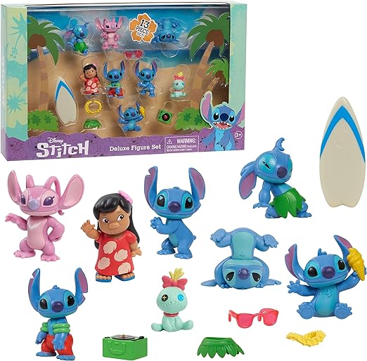 Disney’s Lilo & Stitch Deluxe Figure Set, 13-Piece Set, 2-inch tall Collectible Figurines, Pretend Play, Kids Toys for Ages 3 Up by Just Play