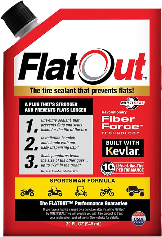 FlatOut Tire Sealant Sportsman Formula - Prevent Flat Tires, Seal Leaks, Contains Kevlar, 32-Ounce Bag, 1-Pack