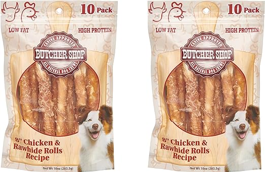Butcher Shop Chicken and Rawhide Rolls Dog Treats (2 Pack - 20 Rolls)