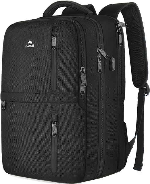 MATEIN Carry on Backpack, Extra Large 40L Flight Approved Travel Laptop Backpack with USB Port, 17 Inch Water Resistant Luggage Computer Daypack College Overnight Weekender Bag for Men & Women, Black