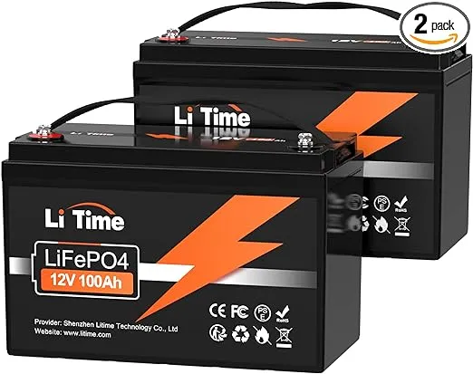 LiTime 12V 100Ah LiFePO4 Battery BCI Group 31 Lithium Battery Built-in 100A BMS, Up to 15000 Deep Cycles, Perfect for RV, Marine, Home Energy Storage(2 Packs)