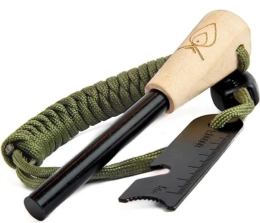 Texas Bushcraft Fire Starter - 3/8" Thick Ferro Rod with Striker and Paracord Wrist Lanyard – Waterproof Flint Fire Steel Survival Lighter for Your Camping, Hiking and Backpacking Gear