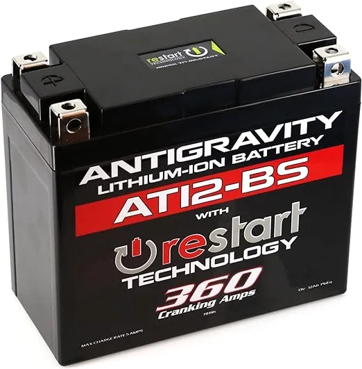Antigravity AT12-BS Performance Lithium Motorcycle Powersport Battery with Built-In Jump Starting, 6.1Ah Replaces YT12, YT12BS, Ducati, Kawasaki