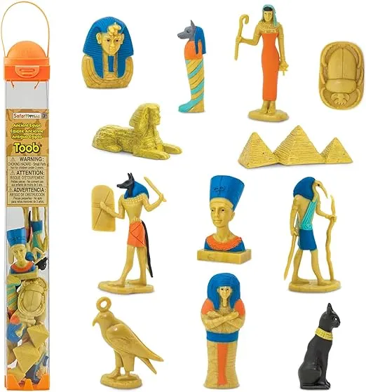 Safari Ltd. Ancient Egypt TOOB - 12 Mini Figurines: Nefertiti, Bastet, King Tut, Isis, Amulet, Mummy, Scarab, Pyramids, Sphinx, Thoth, Anubis & More - Educational Toys Boys, Girls & Kids 3+