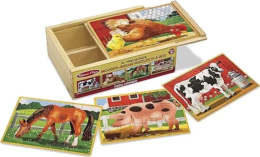 Melissa & Doug Farm 4-in-1 Wooden Jigsaw Puzzles in a Storage Box (48 pcs total), 12