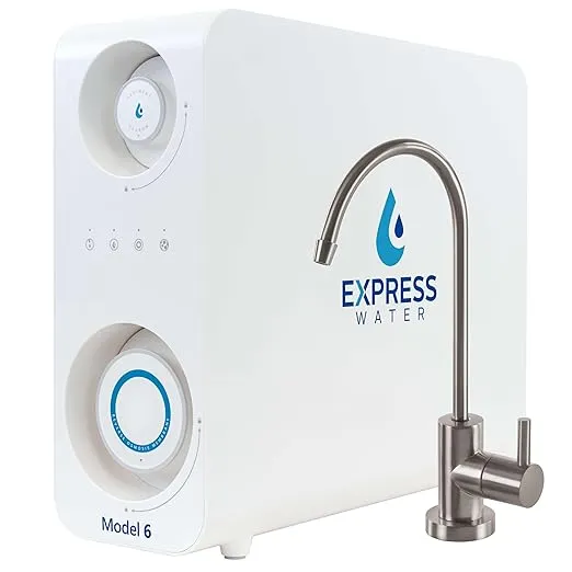 Express Water 600 GPD Tankless Reverse Osmosis System - 2:1 Pure to Drain Reverse Osmosis Water Filter System, Easy Install, Quick Twist Filters RO Water System - RO System Under Sink, Brushed Nickel