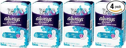 Always Discreet, Incontinence Light Pads, 3 Drops, 30 Pads each (Value Pack of 4)
