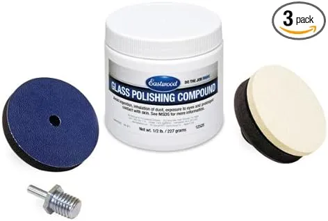 Eastwood Pro Glass Polishing Kit Scratch Haze Remover Diamond Fast Powder & Felt Polishing Buff with Drive Spindle Adapter