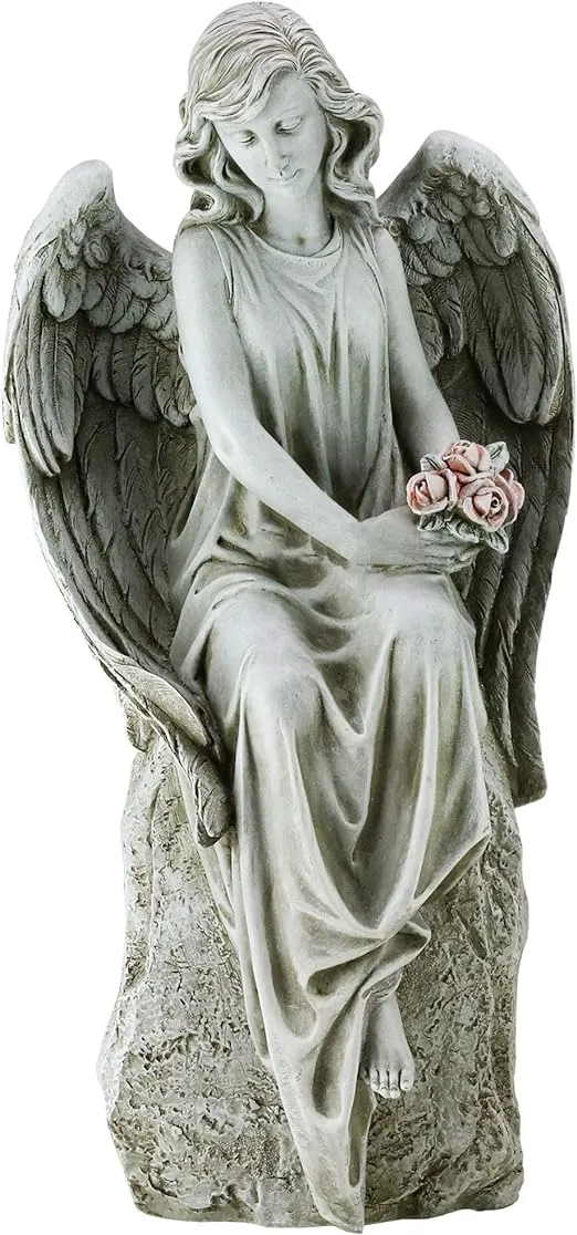 Joseph's Studio by Roman, 17.75" H Angel Holding Flowers Garden Statue, Religious Outdoor Decor