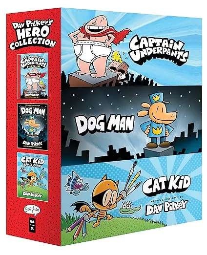 Dav Pilkey's Hero Collection: 3-Book Boxed Set (Captain Underpants #1, Dog Man #1, Cat Kid Comic Club #1)