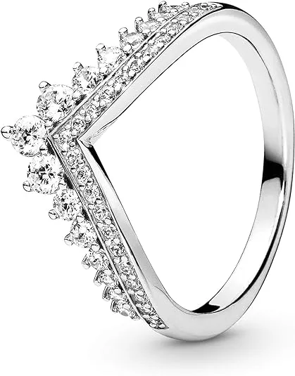 PANDORA Princess Wishbone Ring - Fit for a Modern Day Princess - Tiara Ring for Women - Layering or Stackable Ring - Gift for Her - Sterling Silver with Clear Cubic Zirconia - Size 4.5, No Gift Box