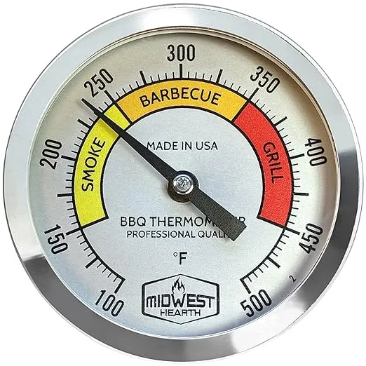Midwest Hearth BBQ Smoker Thermometer for Barbecue Grill, Pit, Barrel 3" Dial (2.5" Stem Length, Color Dial)