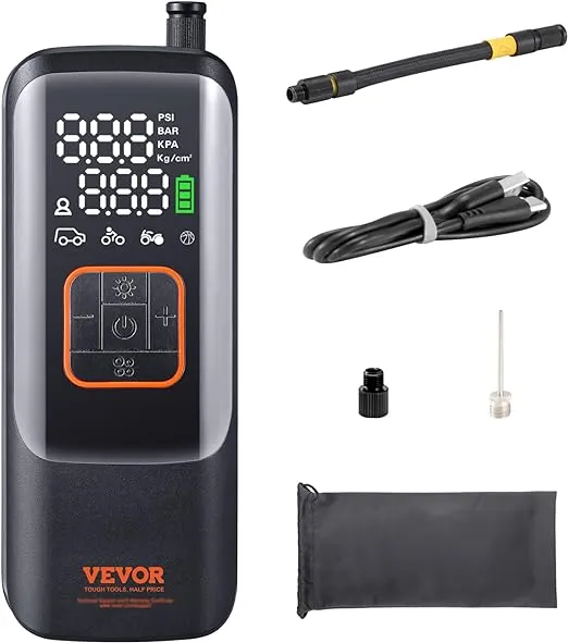 VEVOR Electric Bike Pump, 150PSI Tire Inflator Portable Air Compressor with Auto Shut-Off and LCD Screen, Electric Air Pump with Presta Schrader Valve for Motorcycle Bike Car Ball