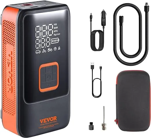 VEVOR Tire Inflator Portable Air Compressor, 30s Fast Inflation Dual-Cylinder Air Pump, Cordless Air Compressor with 12000 mAh Battery Capacity, LCD Screen for MPV, SUV, Cars, Motorcycles