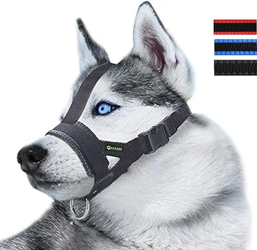 Lepark Head Strap Dog Muzzle Prevent from Taking Off by Paws for Small,Medium and Large Dogs(L/Black)