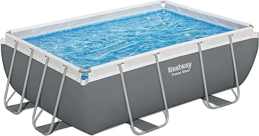 Bestway: Power Steel 9'3" x 6'5" x 33" Above Ground Pool Set - 937 Gallons, Rectangular Outdoor Family Pool, Corrosion & Puncture Resistant, Includes ChemConnect Dispenser, Filter & Pump