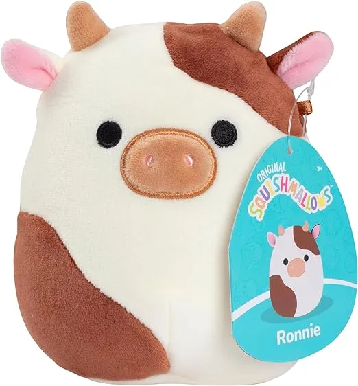 Squishmallows Original 5-Inch Ronnie The Brown Cow - Official Jazwares Stocking Stuffer Plush - Collectible Soft & Squishy Mini Stuffed Animal Toy - Add to Your Squad - Gift for Kids, Girls & Boys