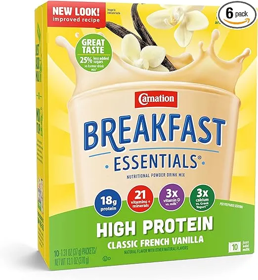 Carnation Breakfast Essentials High Protein Oral Supplement Classic French Vanilla Flavor 1.31 oz. Packet 60 Ct