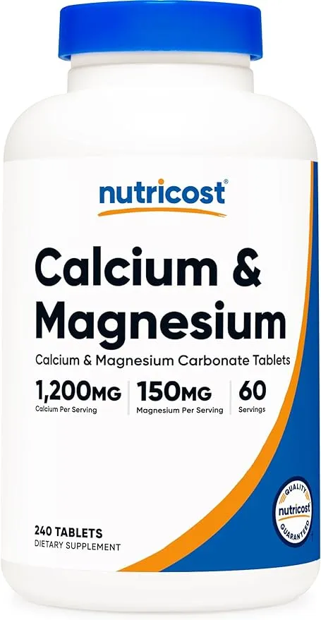 Nutricost Calcium & Magnesium Carbonate 240 Tablets, 1200mg of Ca & 150mg of Mg per Serving, 60 Servings- Gluten Free, Non-GMO