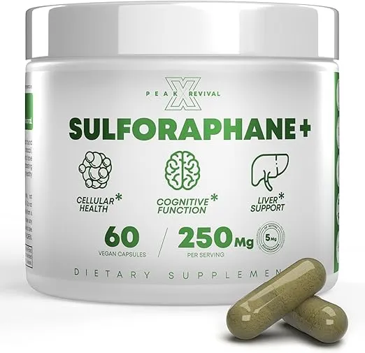 5000mcg of Real Lab-Verified Sulforaphane Supplement - Broccoli Seed Extract 250mg Supplements - Promotes Cognitive Function, Liver & Cellular Support - 60 Vegan Capsules/Pills