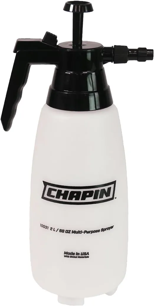 Chapin 10031 2 Liter/.52 Gallon Handheld Multi-Purpose Garden Pump Sprayer with Adjustable Nozzle Thumb Trigger with Lock-on Feature, Translucent White