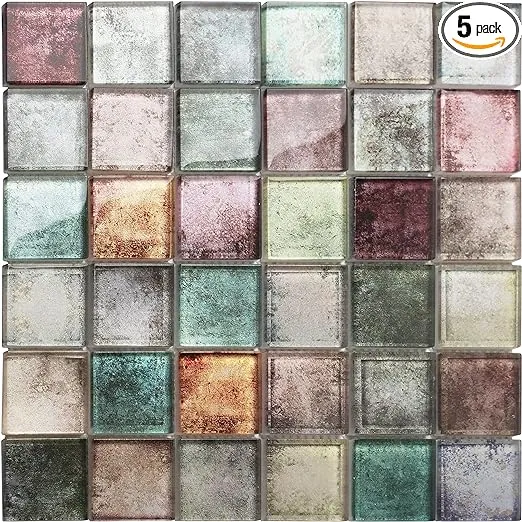 Antique 2'' x 2'' Glass Squared Tile Glazed Red Grey Grid Mosaic Wall Backsplash Tile PT31 (Box of 5 Sheets)