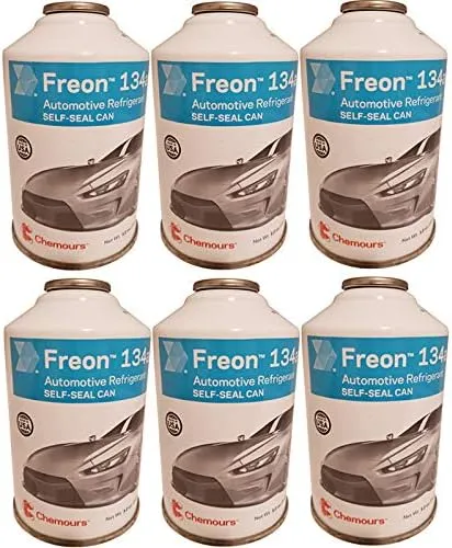 Brand R134a for MVAC use in a 12-Ounce Self-Sealing Container (6)