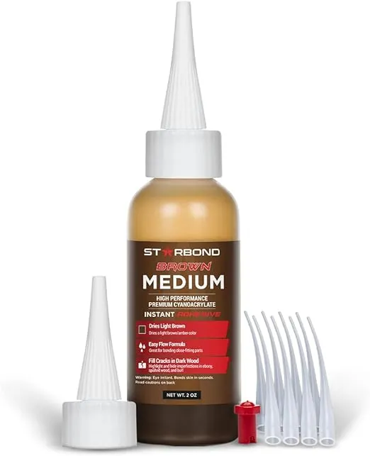 Starbond 2 oz. Light Brown Medium CA Glue (Premium Cyanoacrylate Super Glue) Crack Filler 150 CPS Viscosity for Woodworking, Woodturning, Carpentry, Guitar