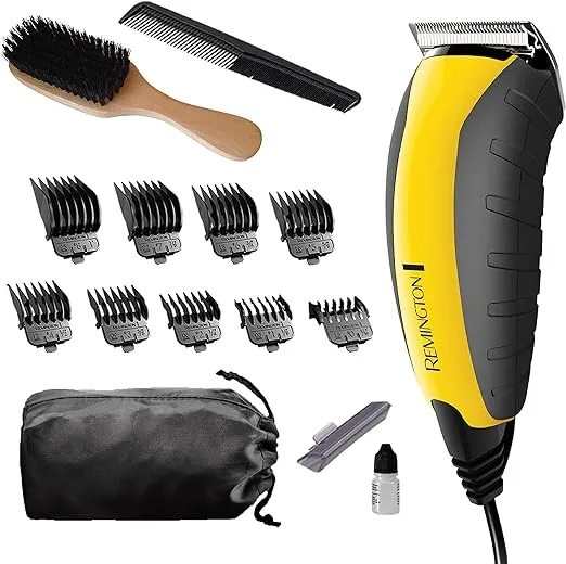 Remington HC5855 Virtually Indestructible Haircut Kit & Beard Trimmer, Hair Clippers for Men (15 pieces) , Yellow