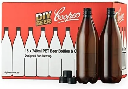 Coopers DIY Beer 740ml Oxygen Barrier Home Brewing Beer Bottling Set, Qty. 15, Brown