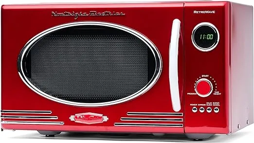 Nostalgia Retro Countertop Microwave Oven - Large 800-Watt - 0.9 cu ft - 12 Pre-Programmed Cooking Settings - Digital Clock - Kitchen Appliances - Metallic Red