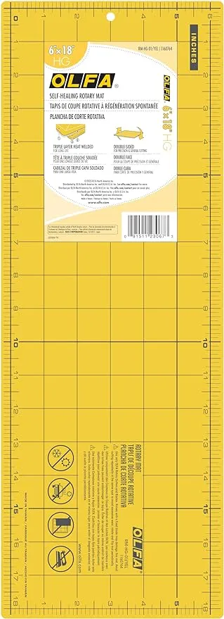 OLFA 6" x 18" Self Healing Double Sided Rotary Mat (RM-HG-01/YEL) - Double Sided 6x18 Inch Cutting Mat with Grid (Yellow)