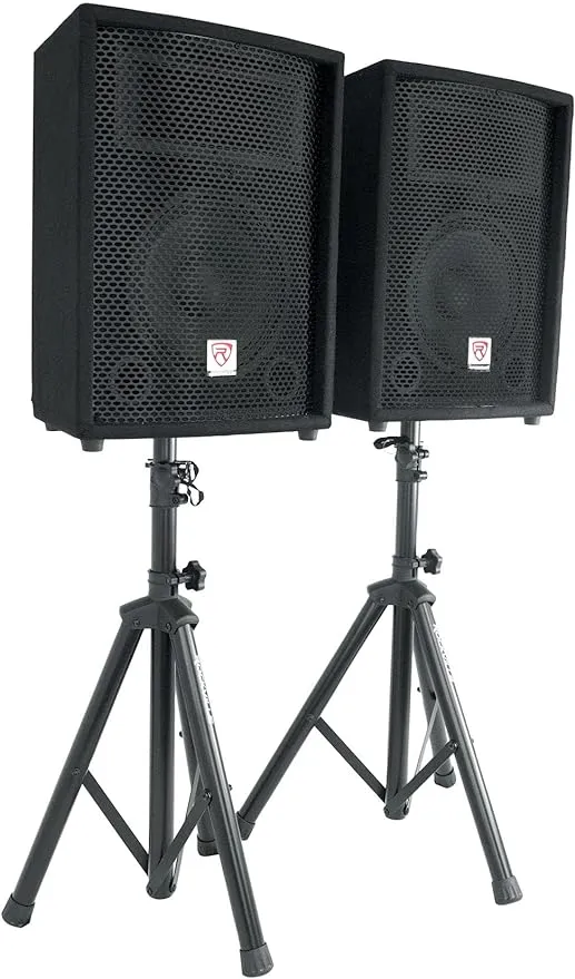Rockville Package PA System Mixer/Amp+10" Speakers+Stands+Mics+Bluetooth, (RPG2X10)