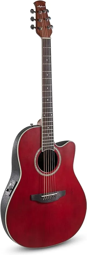 Applause Traditional AB24-2S Mid Cutaway Electric Guitar (selected spruce top, mid-depth Lyrachord body, incl. 3-band EQ and tuner, scale length: 643 mm, nut width: 42.8 mm), Ruby Red Satin