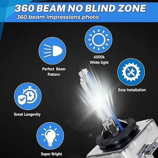 SOCAL-LED LIGHTING D3S HID Bulbs Xenon 8000K Ice Blue, 35W High Low Beam, 66340 42403 OEM HID Direct Replacement, Pack of 2