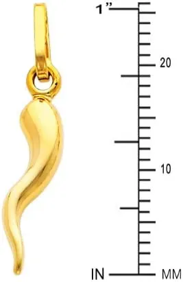 14k REAL Yellow Gold Cornicello Italian Horn Charm Pendant - 4 Different Size Available