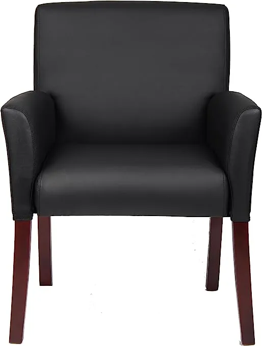 BOSS Box Arm Faux Leather Guest Chair, Black/Mahogany (B619)