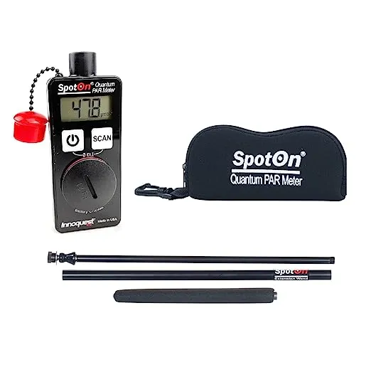 SpotOn Quantum PAR Meter Bundle. Steel Extension Wand Included. Take readings further away. Easy to read large LCD display. One hand operation. Shows real-time PPFD and DLI under any light source.