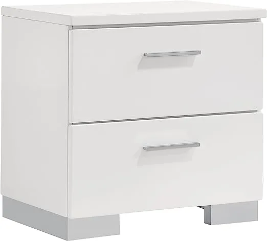 Coaster Home Furnishings Contemporary Felicity 2 Drawer Nightstand Bedside Table No Assembly White High Gloss 203502