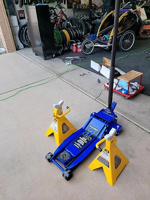 3 ton Long Reach Low Profile Steel Heavy Duty Floor Jack with Rapid Pump - Blue