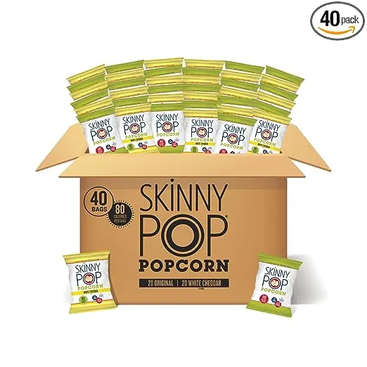 SkinnyPop Popcorn, Gluten Free, Non-GMO, Healthy Snacks, Skinny Pop Variety Pack (Original & Dairy Free White Cheddar Popcorn), 0.5oz Individual Size Snack Bags (40 Count)