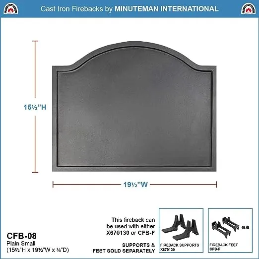Plain Design Cast Iron Fireback, Small,Black