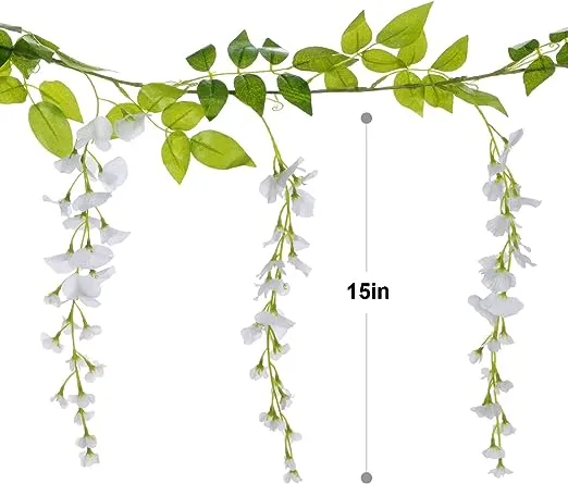 Lvydec Wisteria Artificial Flowers Garland, 4Pcs Total 28.8ft White Artificial Wisteria Vine Silk Hanging Flower for Home Garden Outdoor Ceremony Wedding Arch Floral Decor
