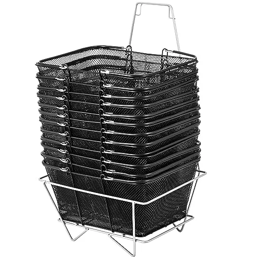 VEVOR Shopping Baskets with Handles, 12PCS, Black Metal Shopping Basket, Portable Wire Shopping Basket, Black Wire Mesh Shopping Basket Set for Supermarkets, Retail Stores, Grocery Shopping, Black