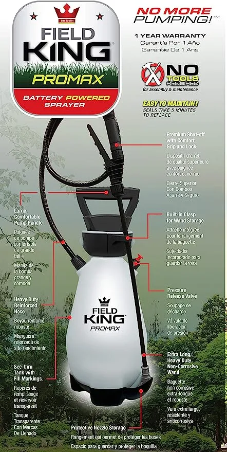 Field King 190571 Lithium-Ion Battery Powered Pump Zero Technology Sprayer, 2-Gal, White