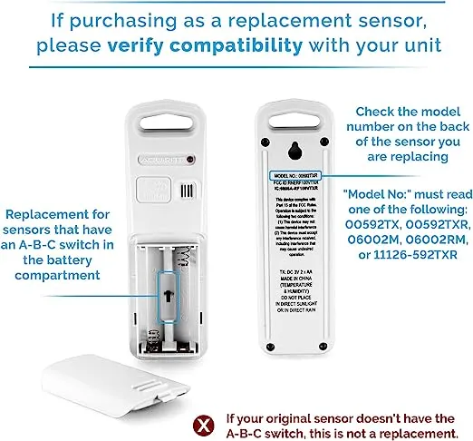 AcuRite Wireless Indoor Outdoor Temperature and Humidity Sensor (06002M) , white