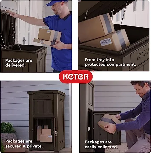 Keter Delivery Box for Porch with Lockable Secure Storage Compartment to Keep Packages Safe, One Size, Brown
