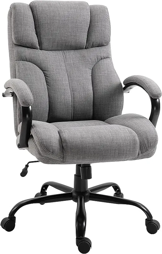 Vinsetto 500lbs Big and Tall Office Chair with Wide Seat, Executive Computer Desk Chair with Adjustable Height, Swivel Wheels and Linen Finish, Light Grey
