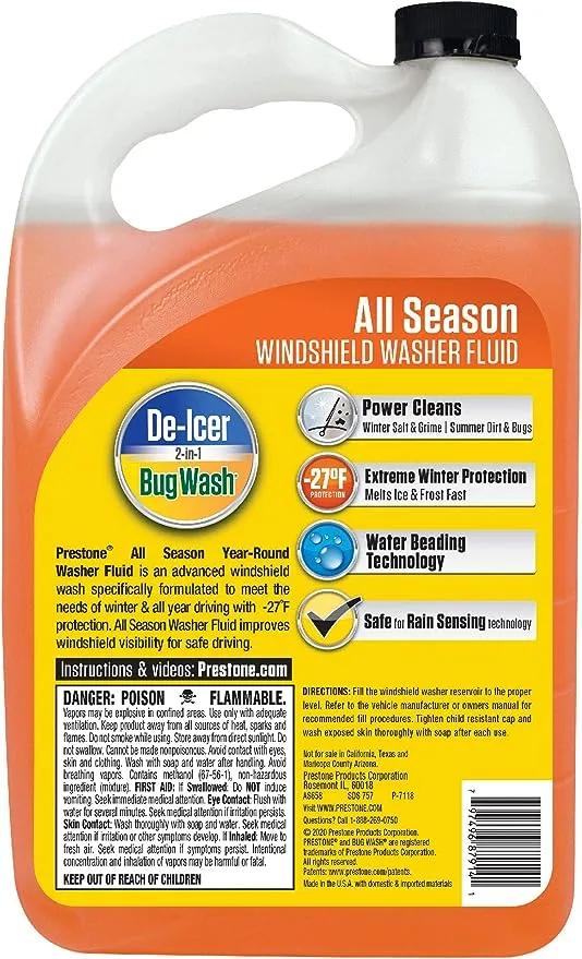 Prestone AS658 Deluxe 2-in-1 Windshield Washer Fluid, 1 Gallon